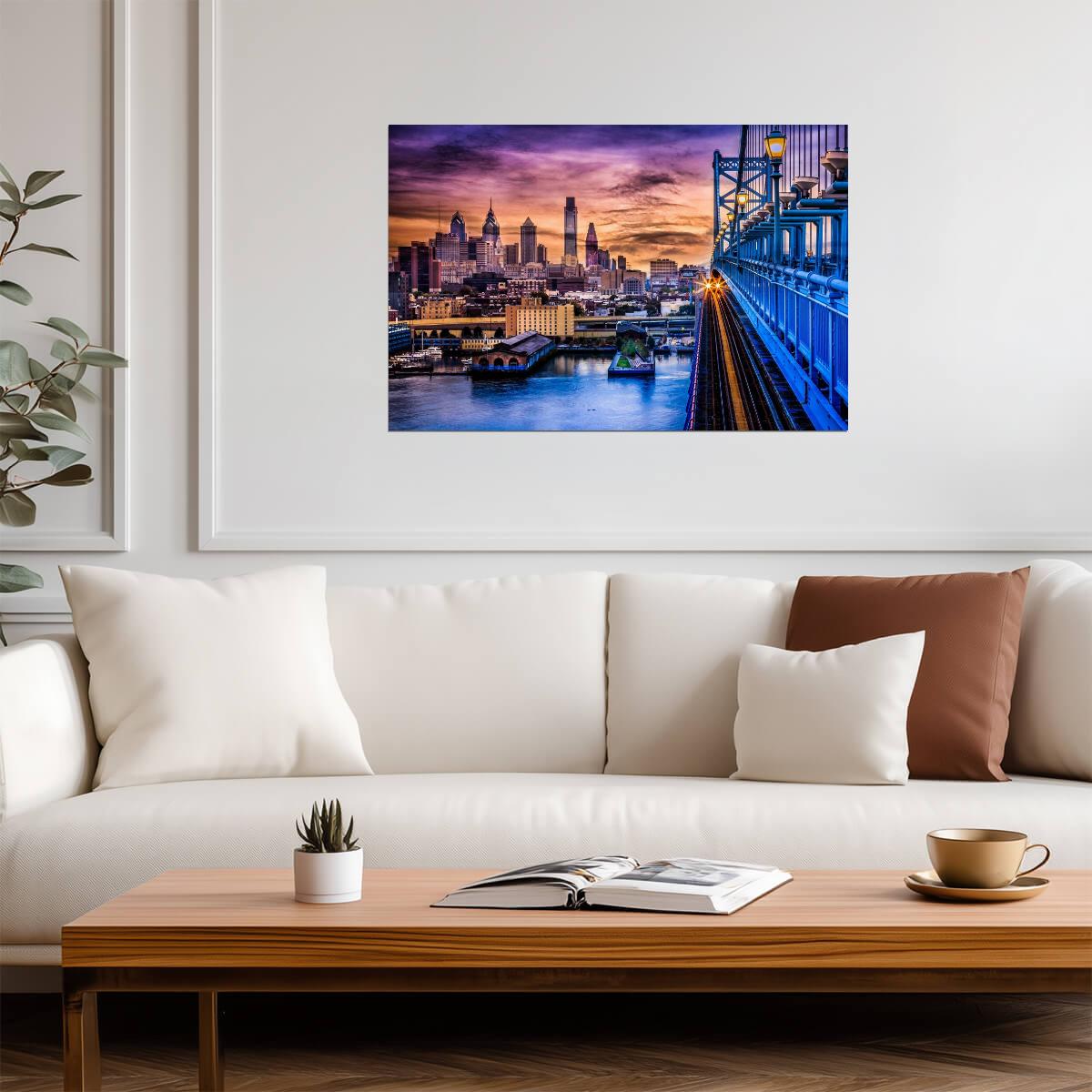 Philadelphia Sunset from Ben Franklin Bridge | Cityscape Photography | Urban Wall Art Poster - Photography Poster
