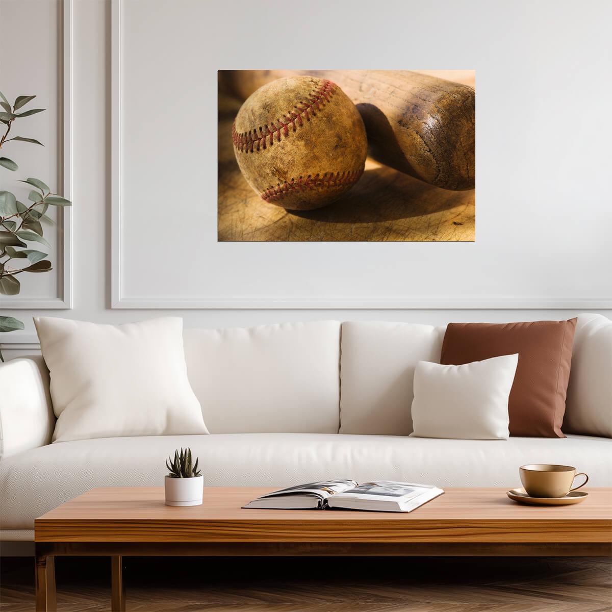 Vintage Baseball and Bat | Moody Sports Photography | Rustic Wall Art Poster - Sports Poster