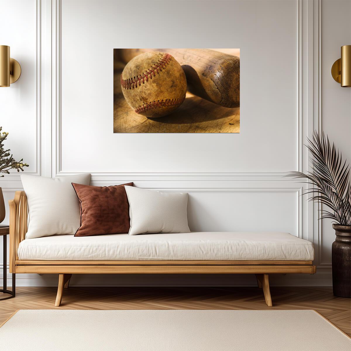 Vintage Baseball and Bat | Moody Sports Photography | Rustic Wall Art Poster - Sports Poster