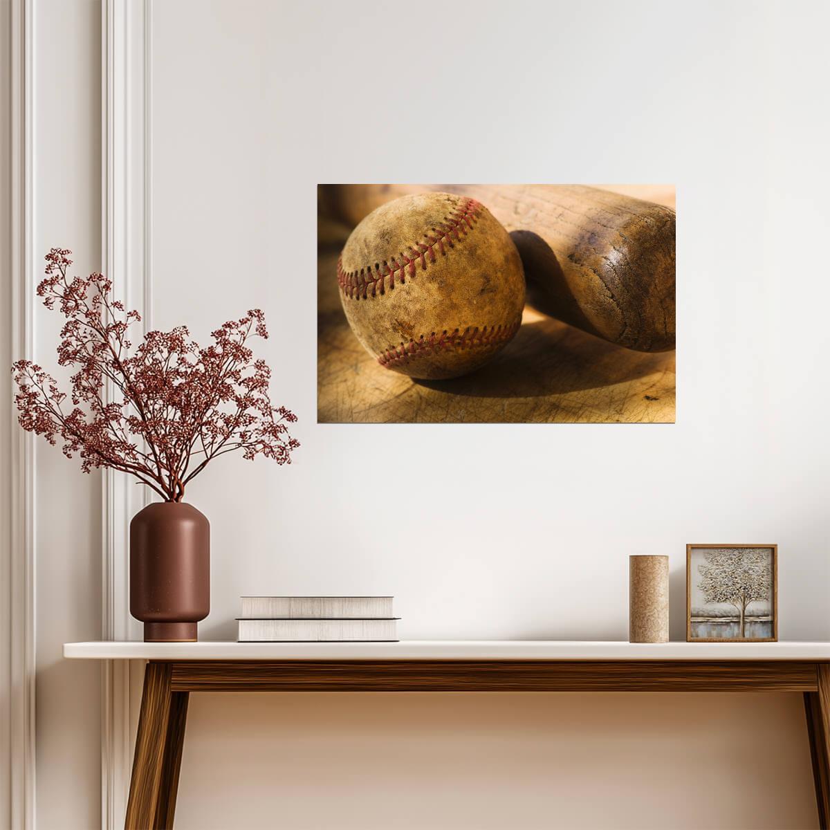 Vintage Baseball and Bat | Moody Sports Photography | Rustic Wall Art Poster - Sports Poster