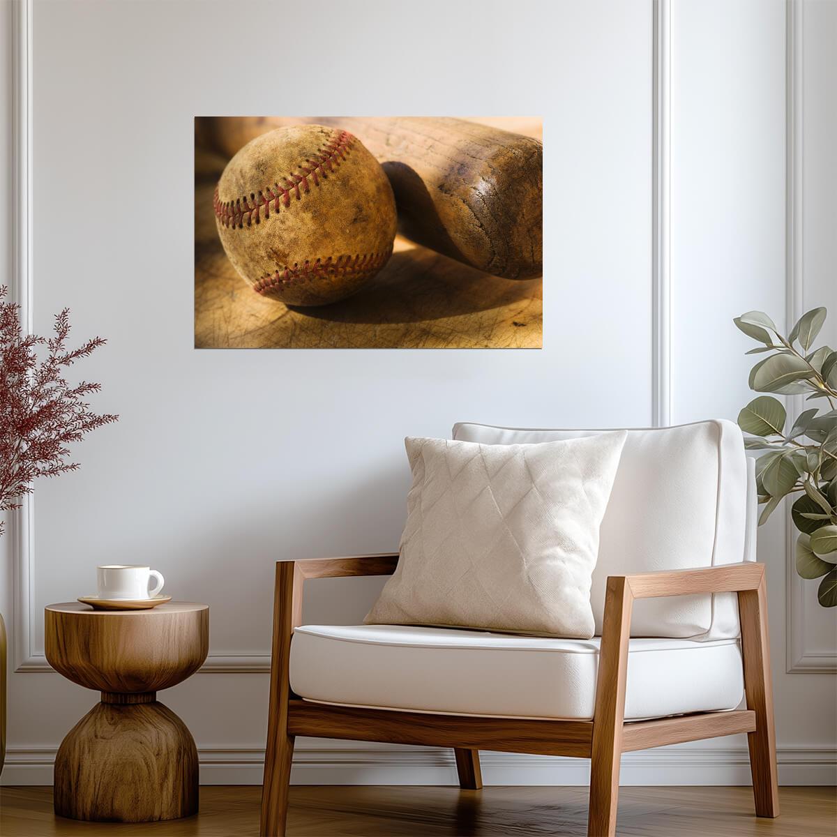 Vintage Baseball and Bat | Moody Sports Photography | Rustic Wall Art Poster - Sports Poster