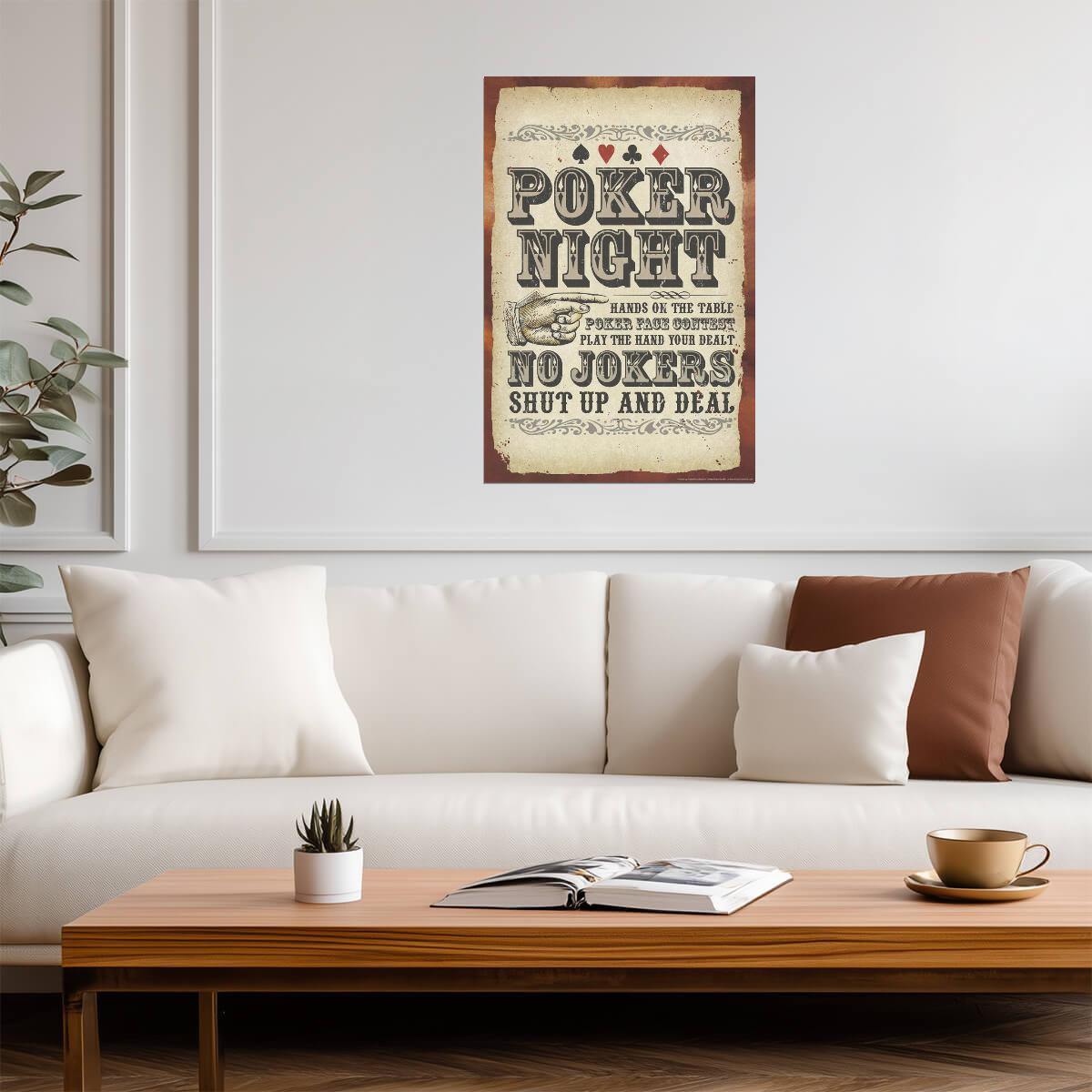 "Poker Night - No Jokers" | Funny Game Room Sign | Man Cave Wall Art Poster - Type & Quotes Poster
