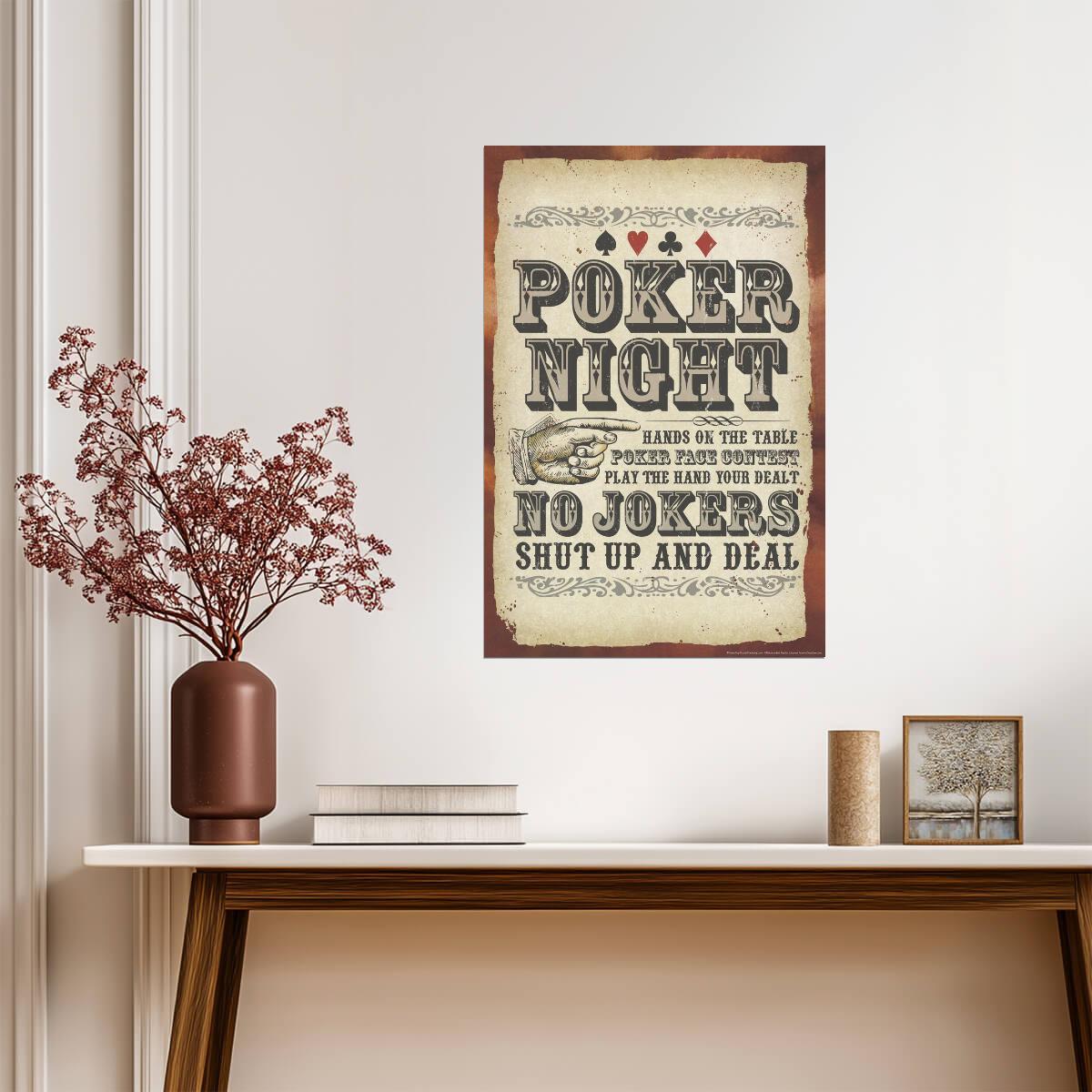 "Poker Night - No Jokers" | Funny Game Room Sign | Man Cave Wall Art Poster - Type & Quotes Poster