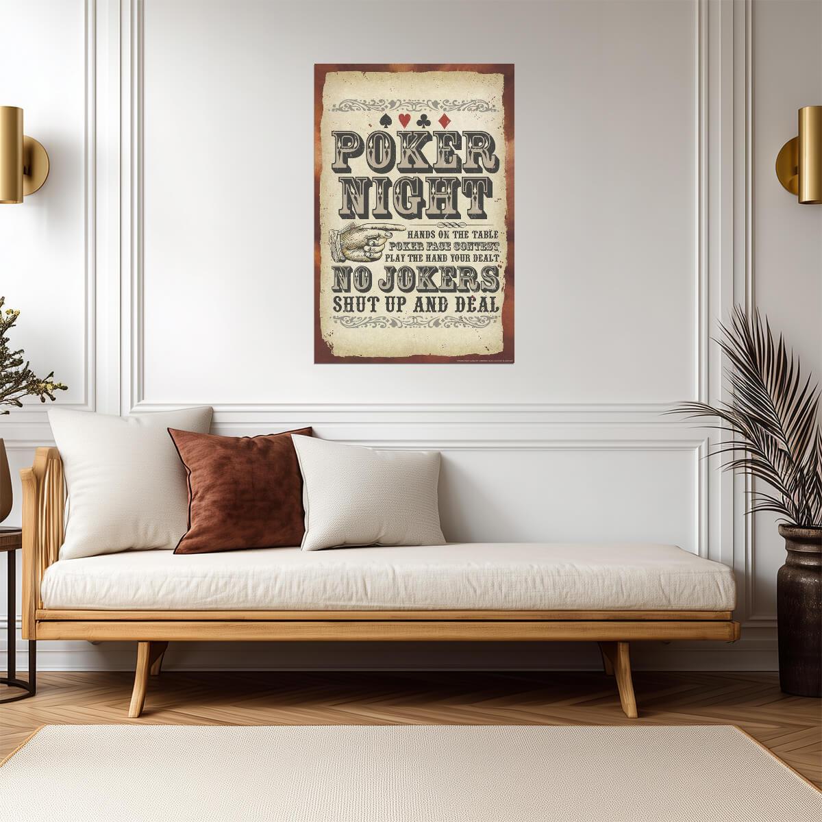 "Poker Night - No Jokers" | Funny Game Room Sign | Man Cave Wall Art Poster - Type & Quotes Poster