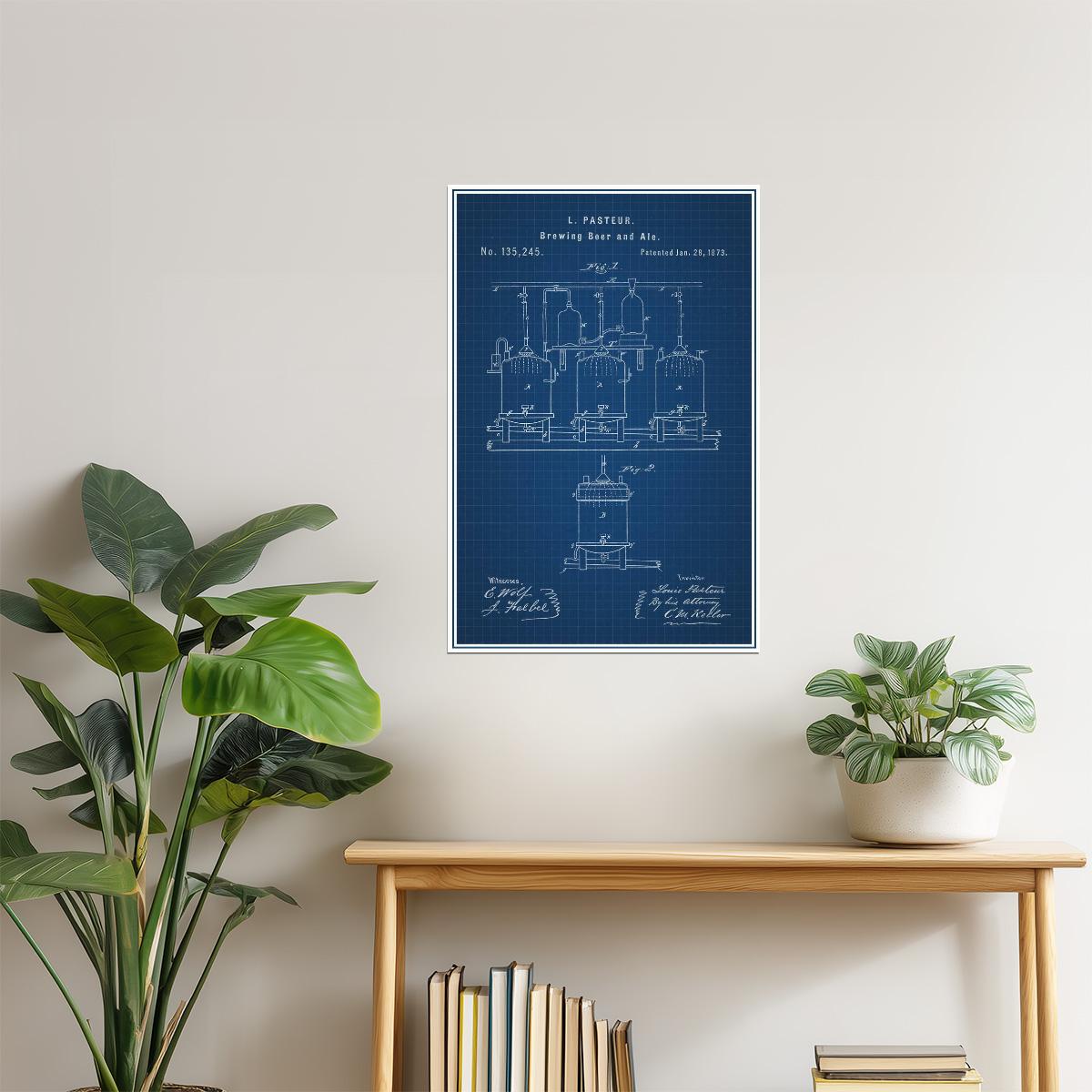 Louis Pasteur Beer Brewing Patent Poster | Vintage Blueprint | Brewery Wall Art