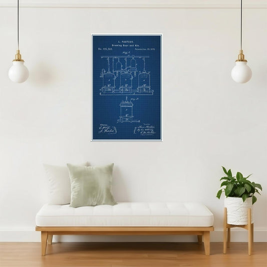 Louis Pasteur Beer Brewing Patent Poster | Vintage Blueprint | Brewery Wall Art