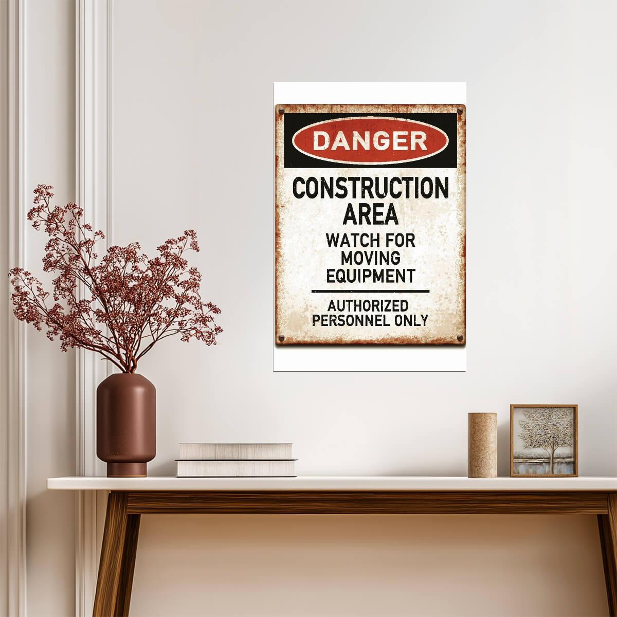 "Danger: Construction Area" | Workplace Safety Sign | Industrial Warning Poster - Type & Quotes Poster