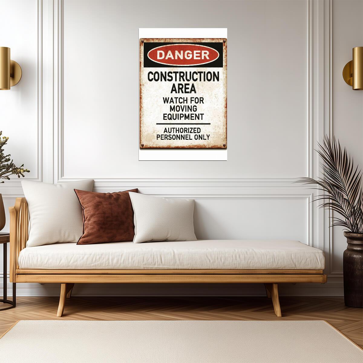 "Danger: Construction Area" | Workplace Safety Sign | Industrial Warning Poster - Type & Quotes Poster