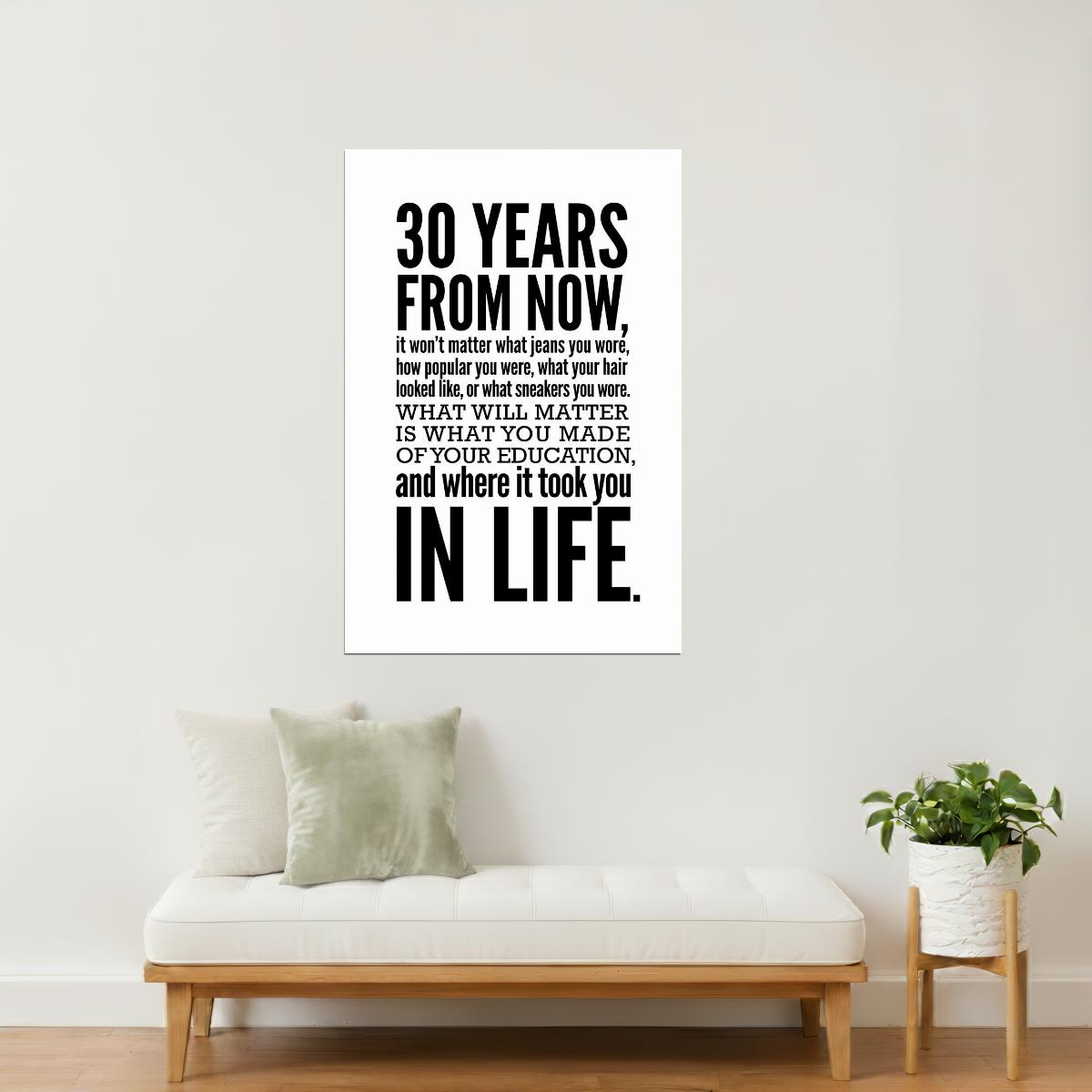30 Years from Now | Education and Life Motivational Poster (White Minimalist)