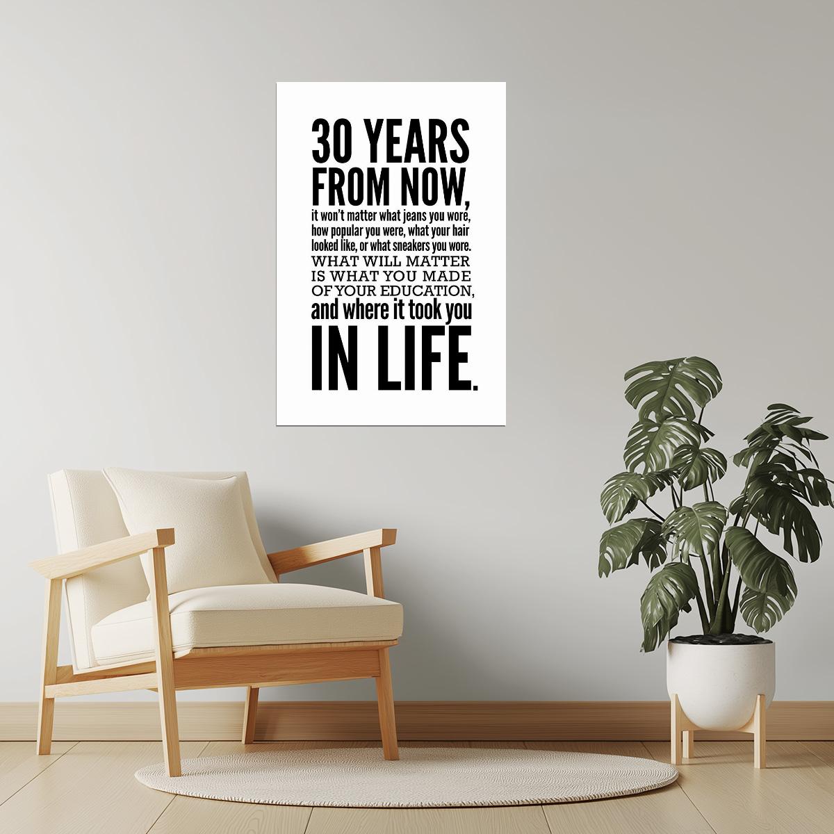 30 Years from Now | Education and Life Motivational Poster (White Minimalist)