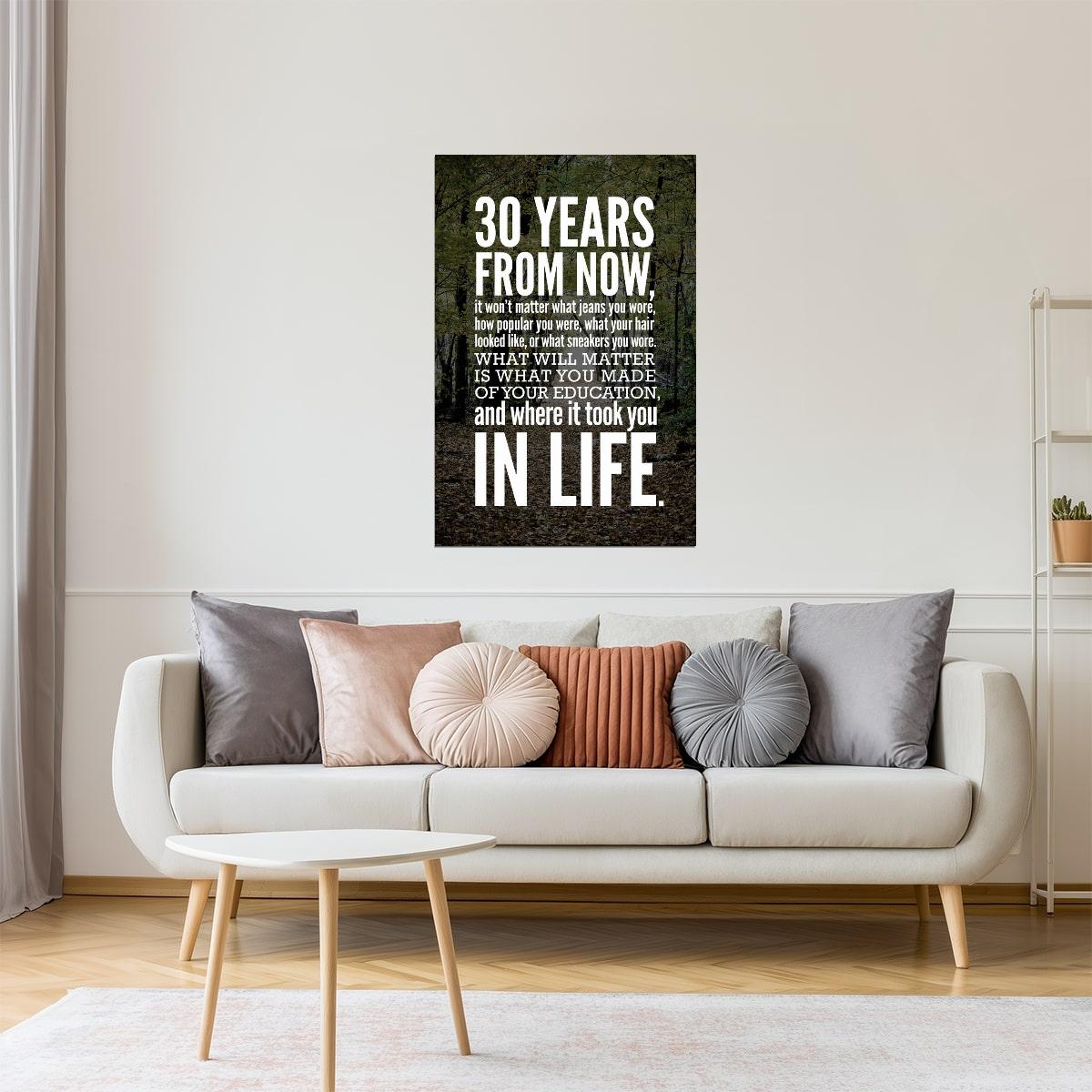 30 Years from Now | Education and Life Motivational Poster (Black)