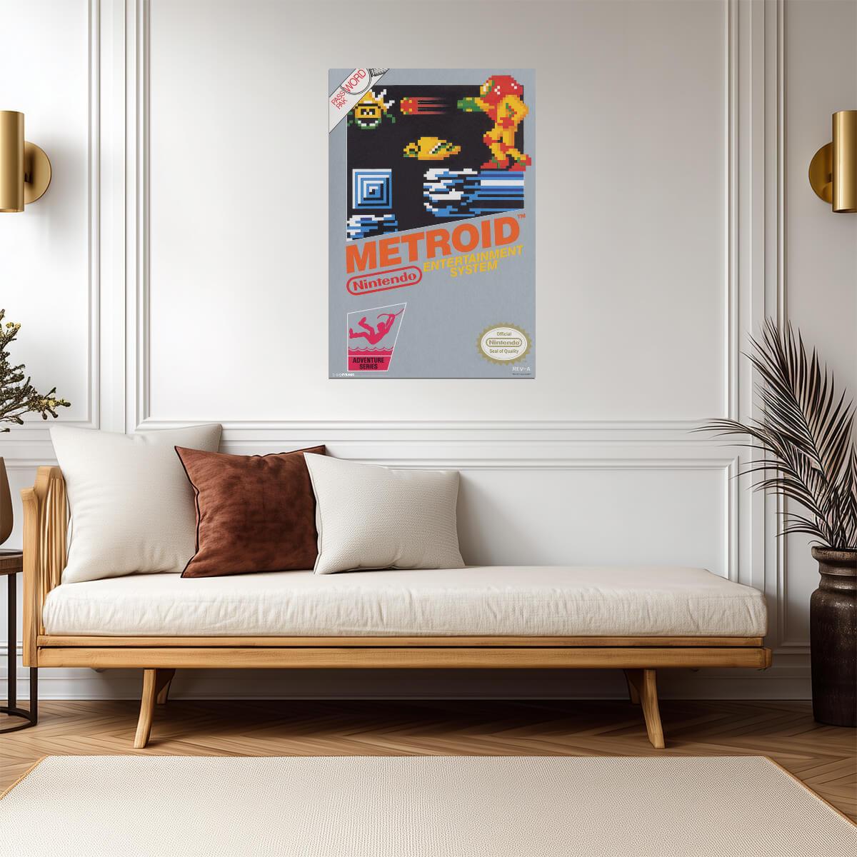 Metroid Box Art | Retro Gaming Poster | Nintendo NES Sci-Fi Art