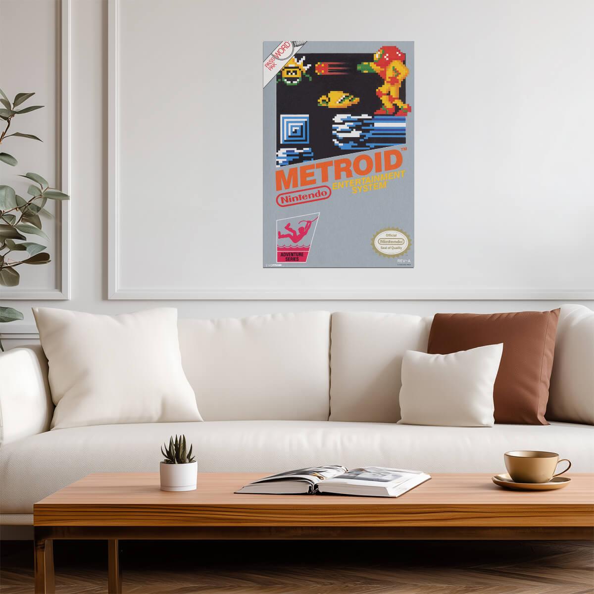 Metroid Box Art | Retro Gaming Poster | Nintendo NES Sci-Fi Art
