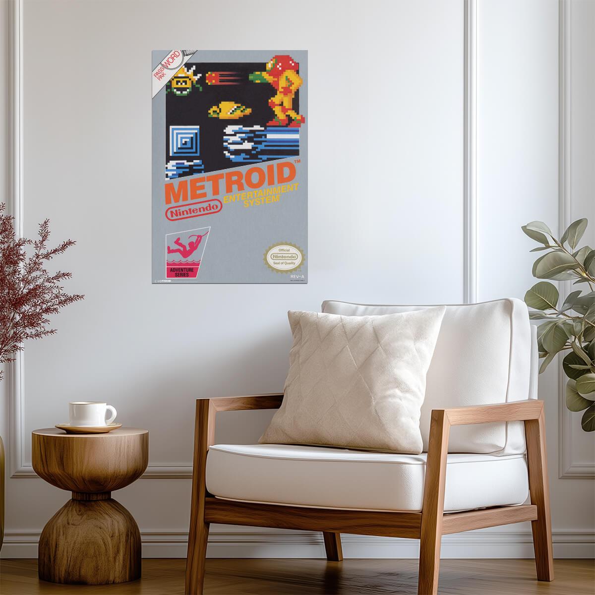 Metroid Box Art | Retro Gaming Poster | Nintendo NES Sci-Fi Art