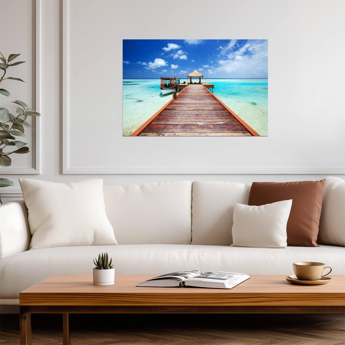 Pier to a Tropical Sea | Beach Photography Print | Paradise Ocean Poster - Photography Poster