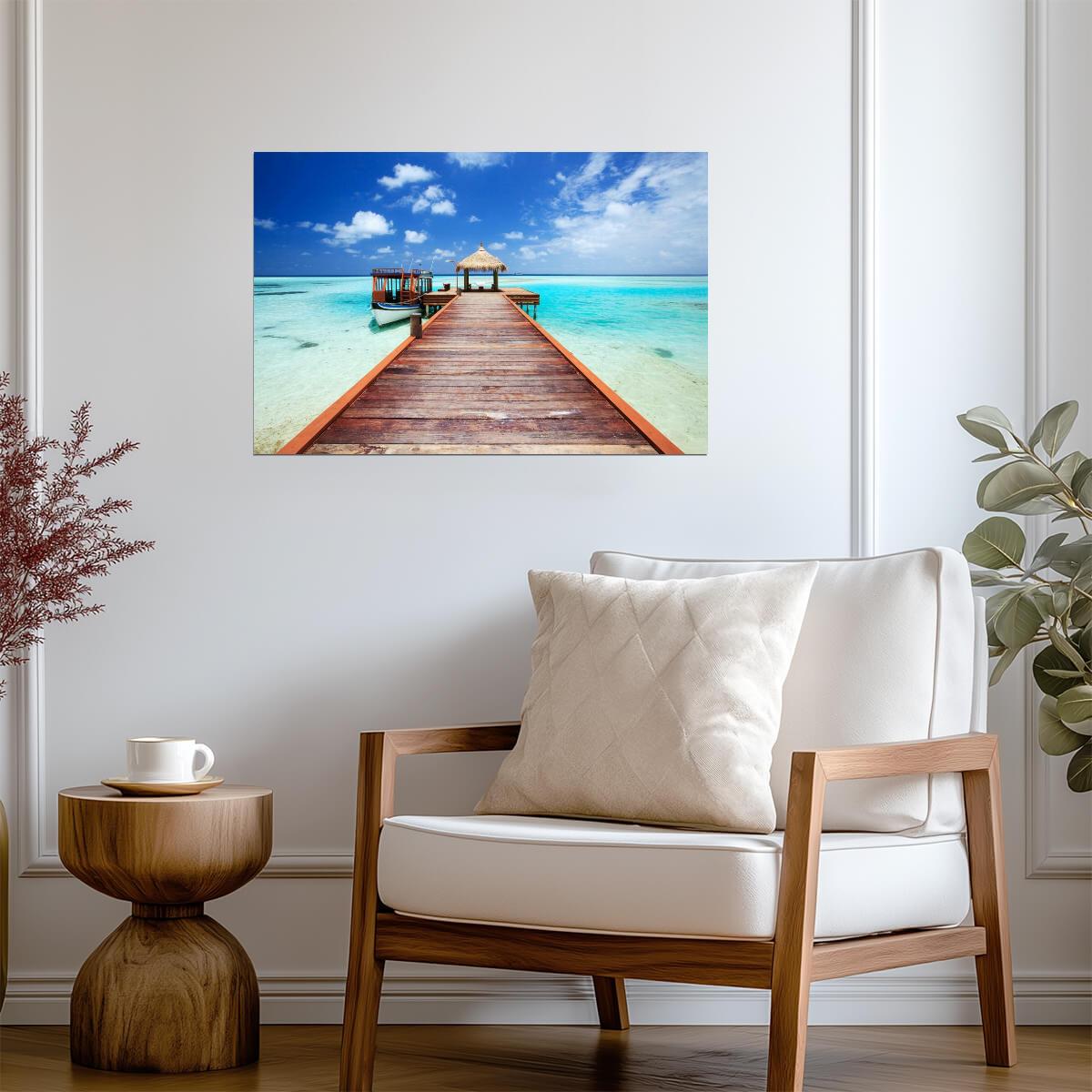 Pier to a Tropical Sea | Beach Photography Print | Paradise Ocean Poster - Photography Poster