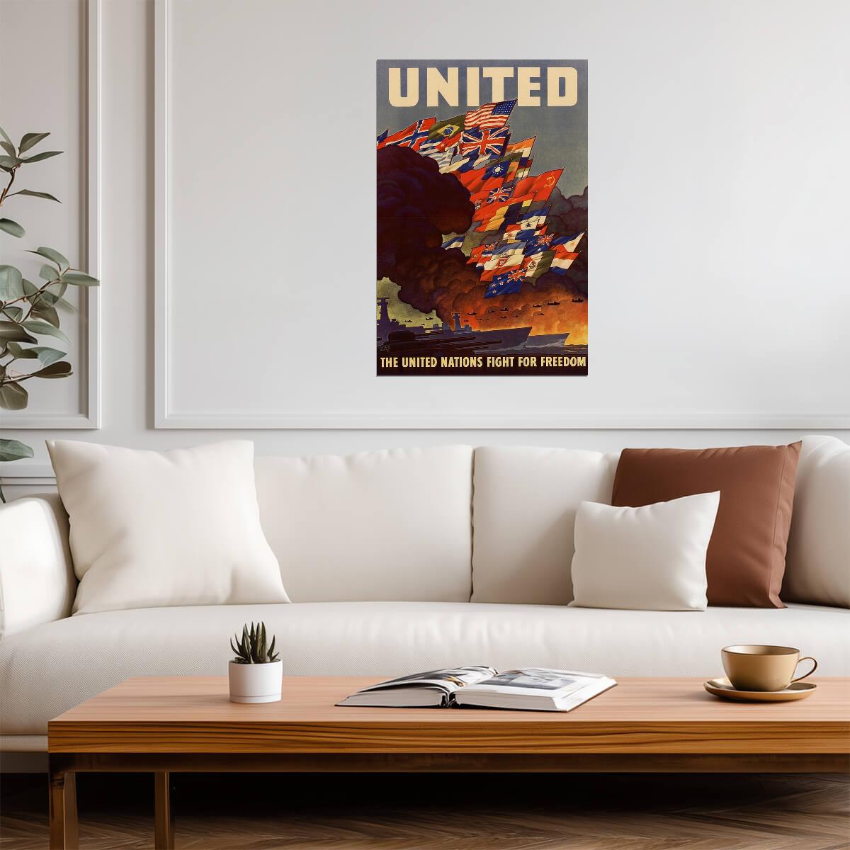 "The United Nations Fight For Freedom" | WWII Alliance Poster | Vintage Propaganda Art - Vintage & Retro Poster