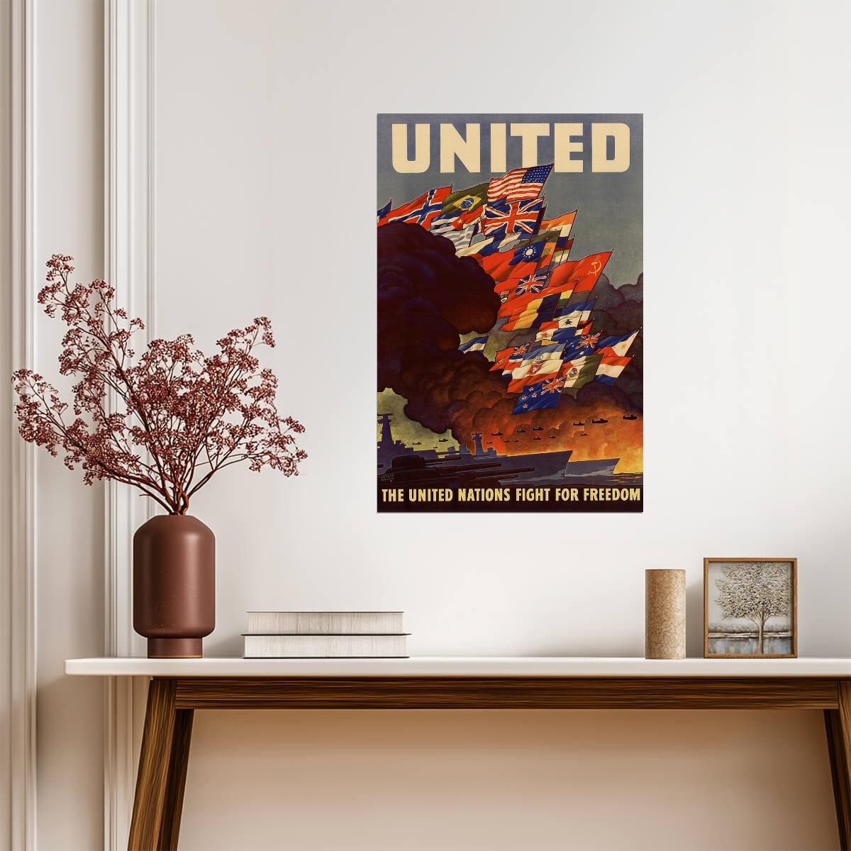 "The United Nations Fight For Freedom" | WWII Alliance Poster | Vintage Propaganda Art - Vintage & Retro Poster