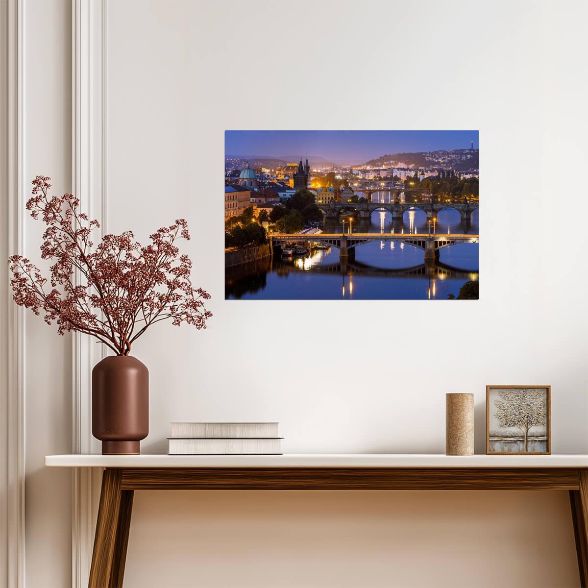 Bridges Over Vltava River in Prague | Czech Republic Cityscape Photography | European Travel Poster - Photography Poster