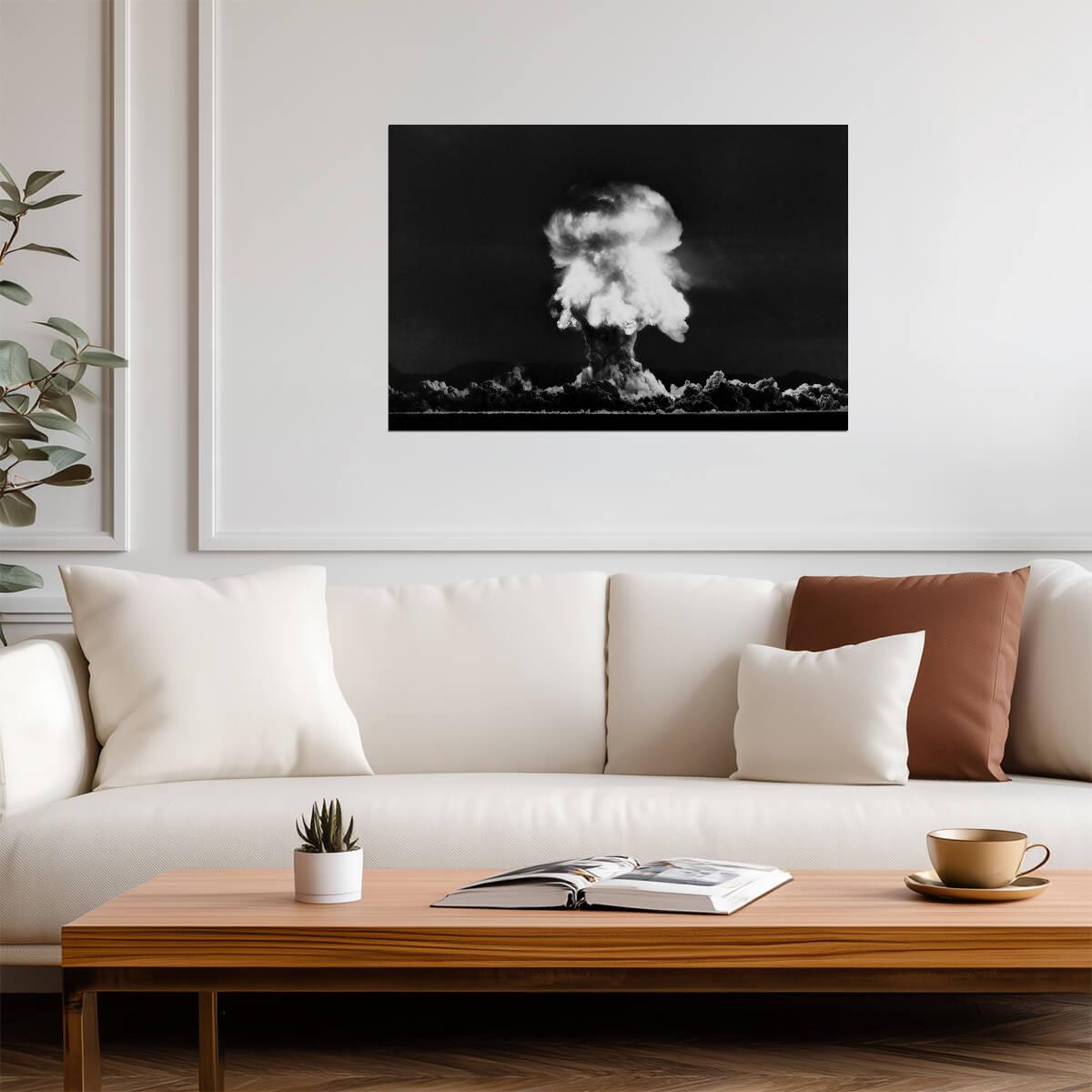 Nuclear Bomb Explosion Nevada 1957 | Historical Black and White Photo | Cold War Era Poster - Vintage & Retro Poster