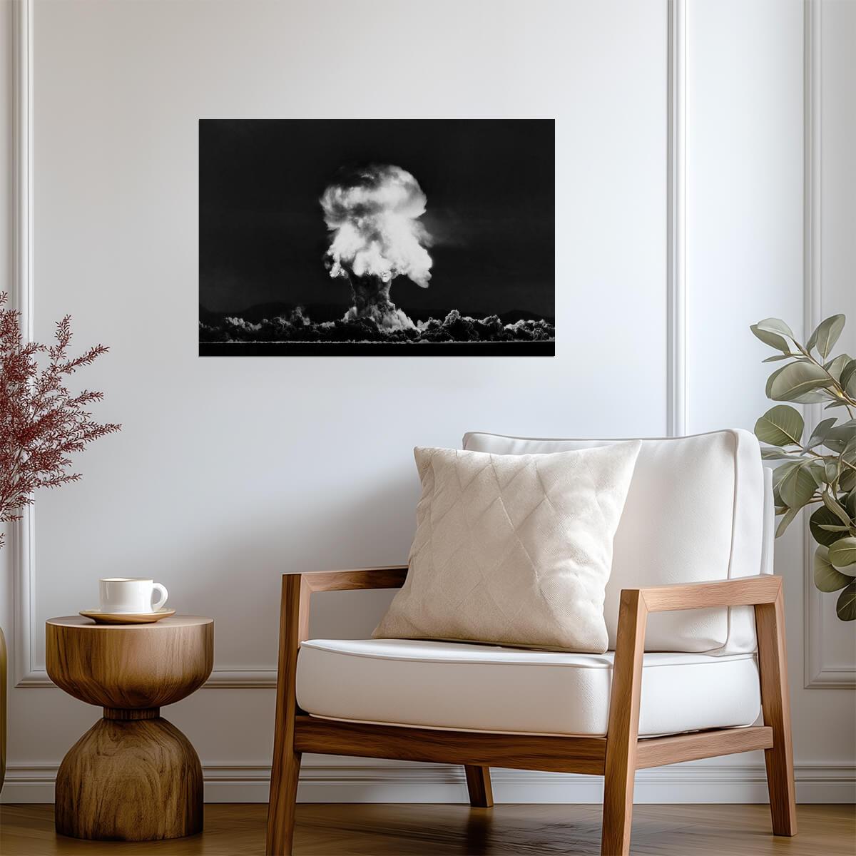 Nuclear Bomb Explosion Nevada 1957 | Historical Black and White Photo | Cold War Era Poster - Vintage & Retro Poster