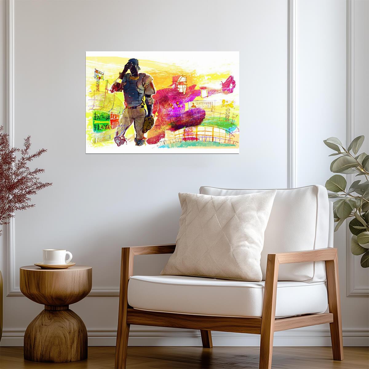 Baseball Pitcher and Catcher | Watercolor Style Sports Art | Stadium Illustration Poster - Sports Poster