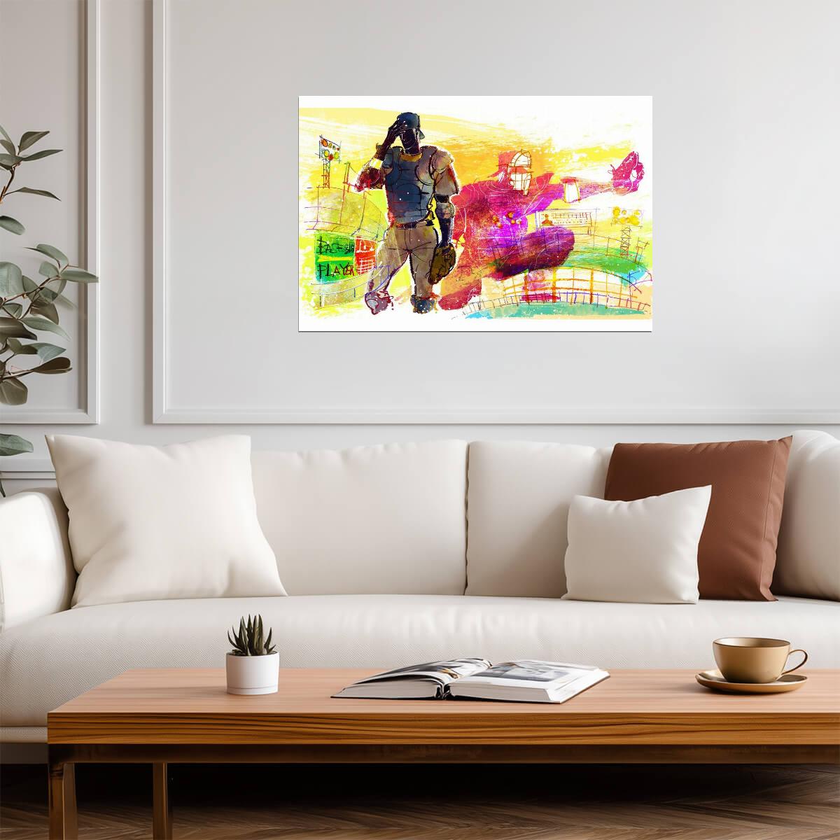 Baseball Pitcher and Catcher | Watercolor Style Sports Art | Stadium Illustration Poster - Sports Poster