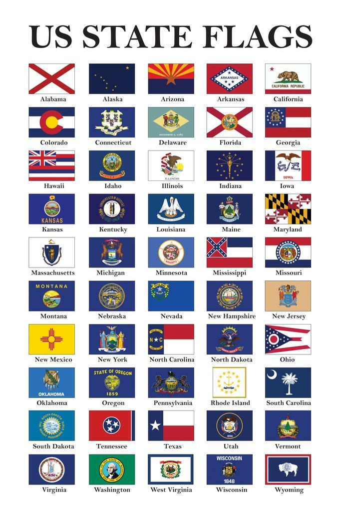 USA State Flags Chart | Educational American Poster | Classroom Wall Art - Type & Quotes Poster