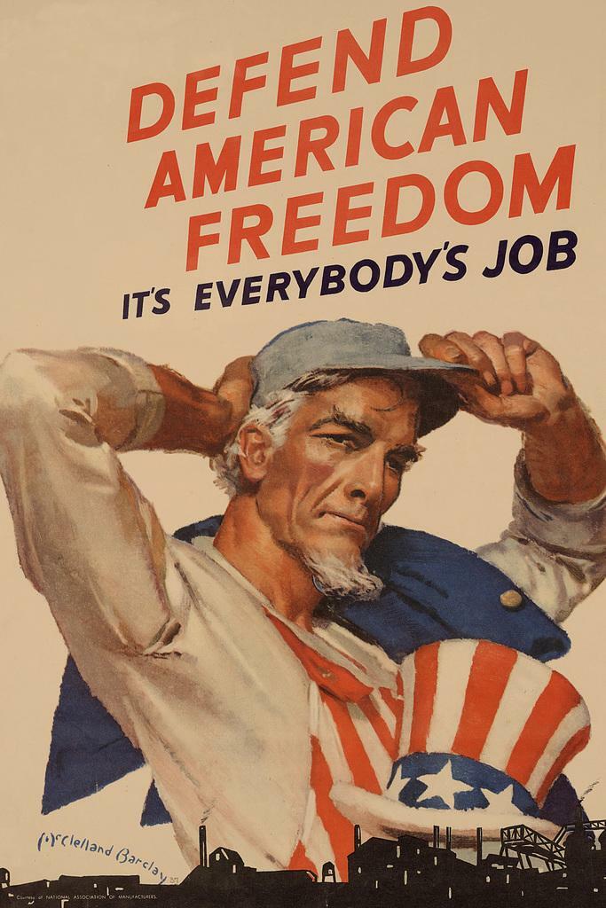 "Defend American Freedom It's Everybody's Job" | Uncle Sam Poster | WWII Propaganda Art - Vintage & Retro Poster