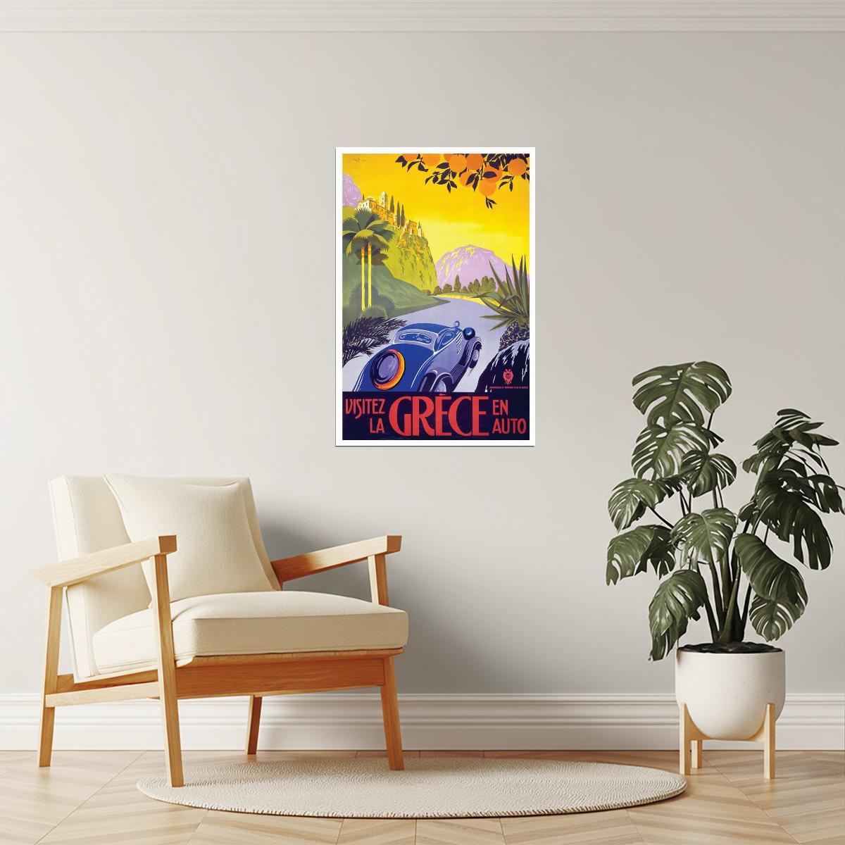 Visit Greece By Car Poster | Vintage Travel Advertisement | Retro Wall Art
