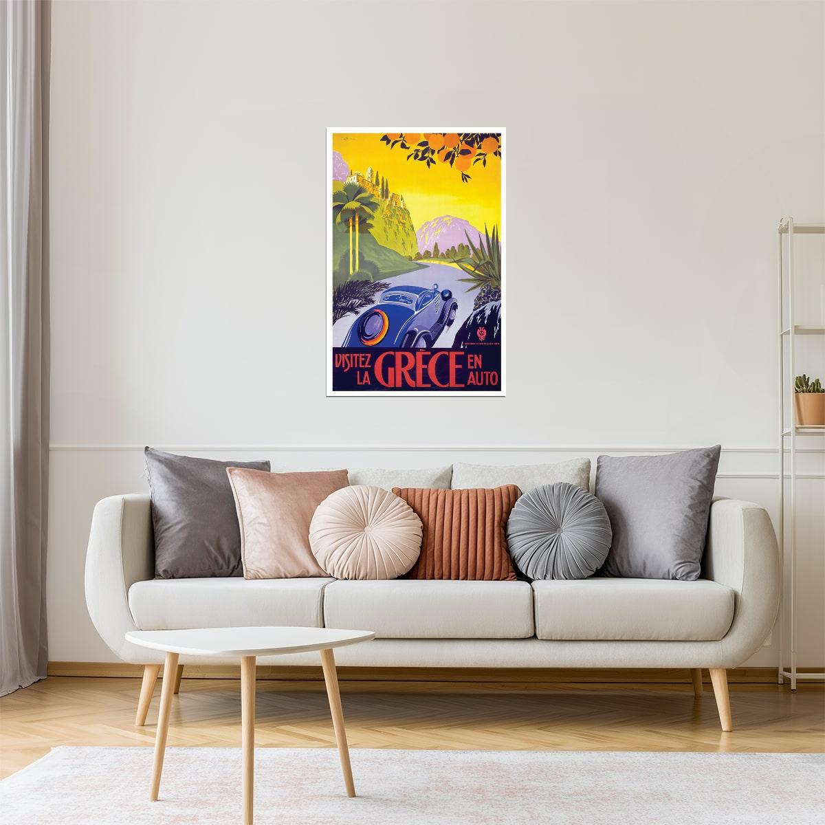 Visit Greece By Car Poster | Vintage Travel Advertisement | Retro Wall Art