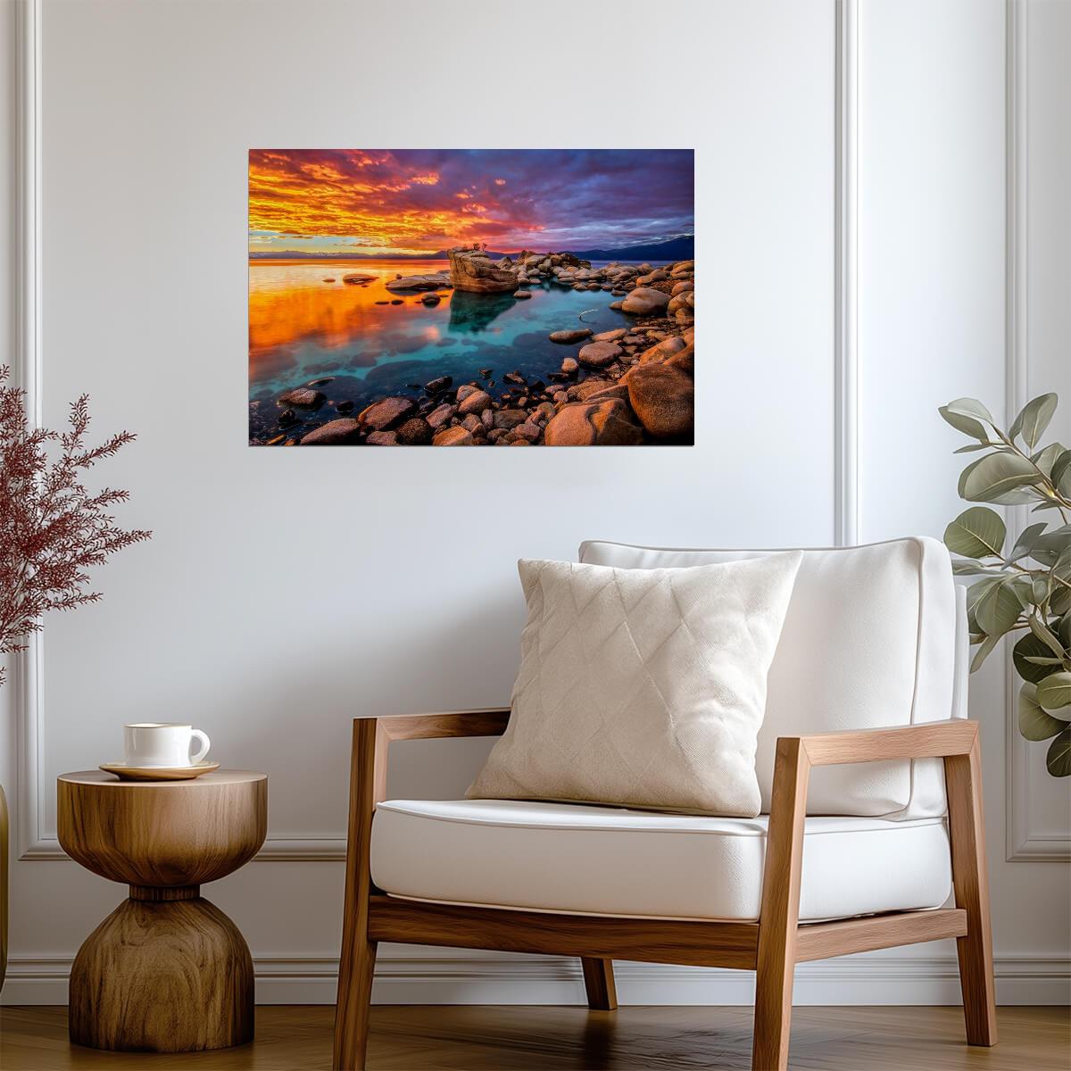 Stunning Lake Tahoe Sunset | Rocky Shore Photography Print | Landscape Poster - Photography Poster