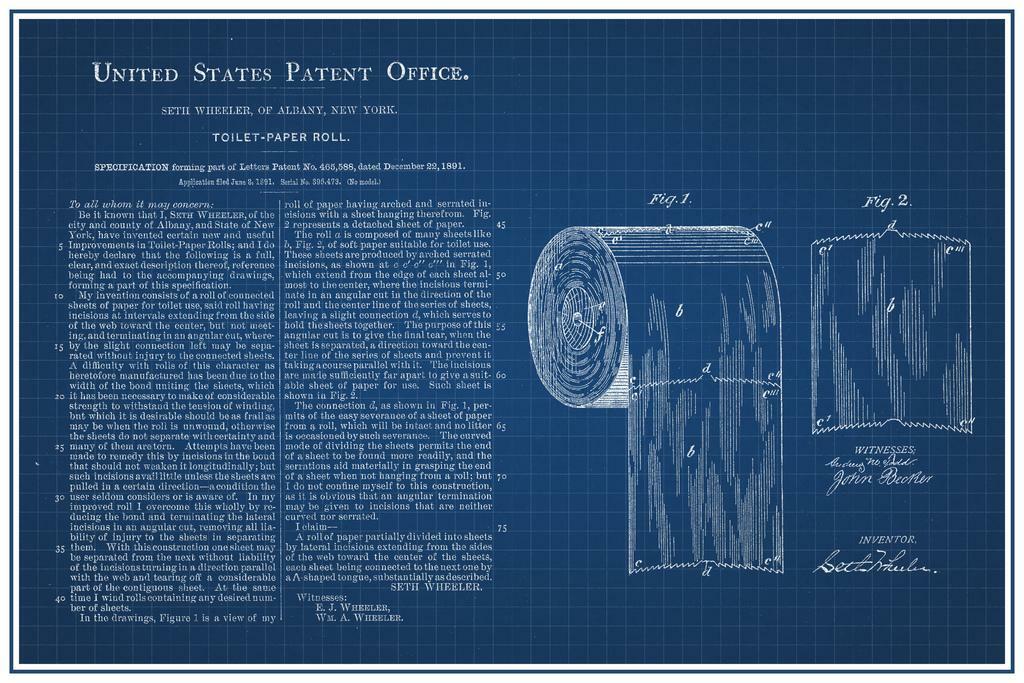 Toilet Paper Roll Patent | Bathroom Blueprint Poster | Novelty Wall Art - Vintage & Retro Poster