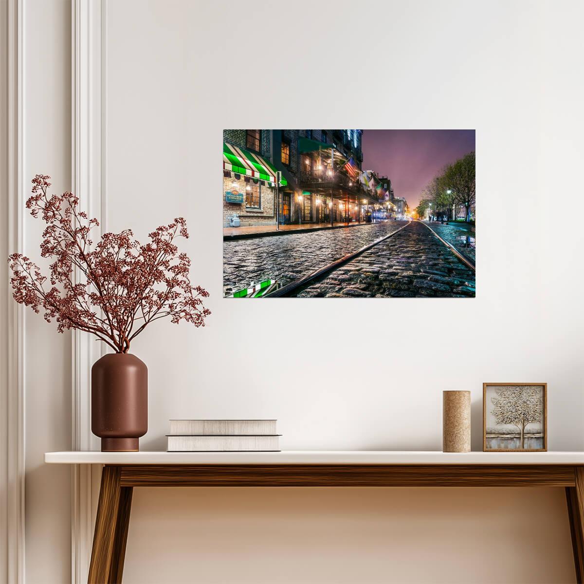 Cobblestones of River Street in Savannah | Georgia City Photography | Southern Charm Poster - Photography Poster