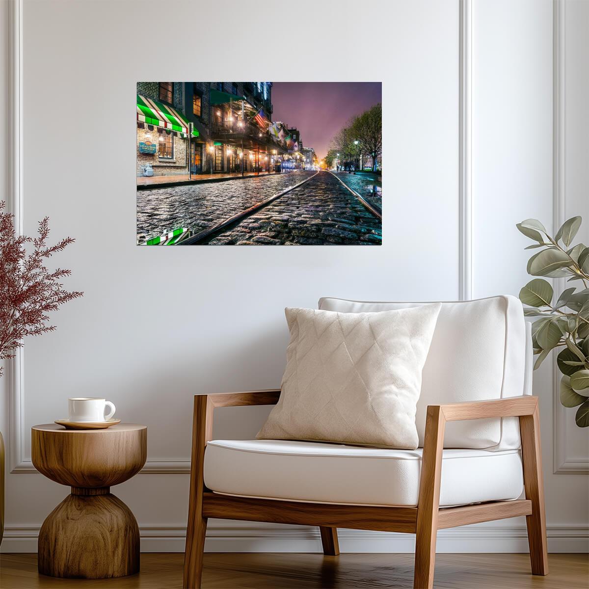 Cobblestones of River Street in Savannah | Georgia City Photography | Southern Charm Poster - Photography Poster