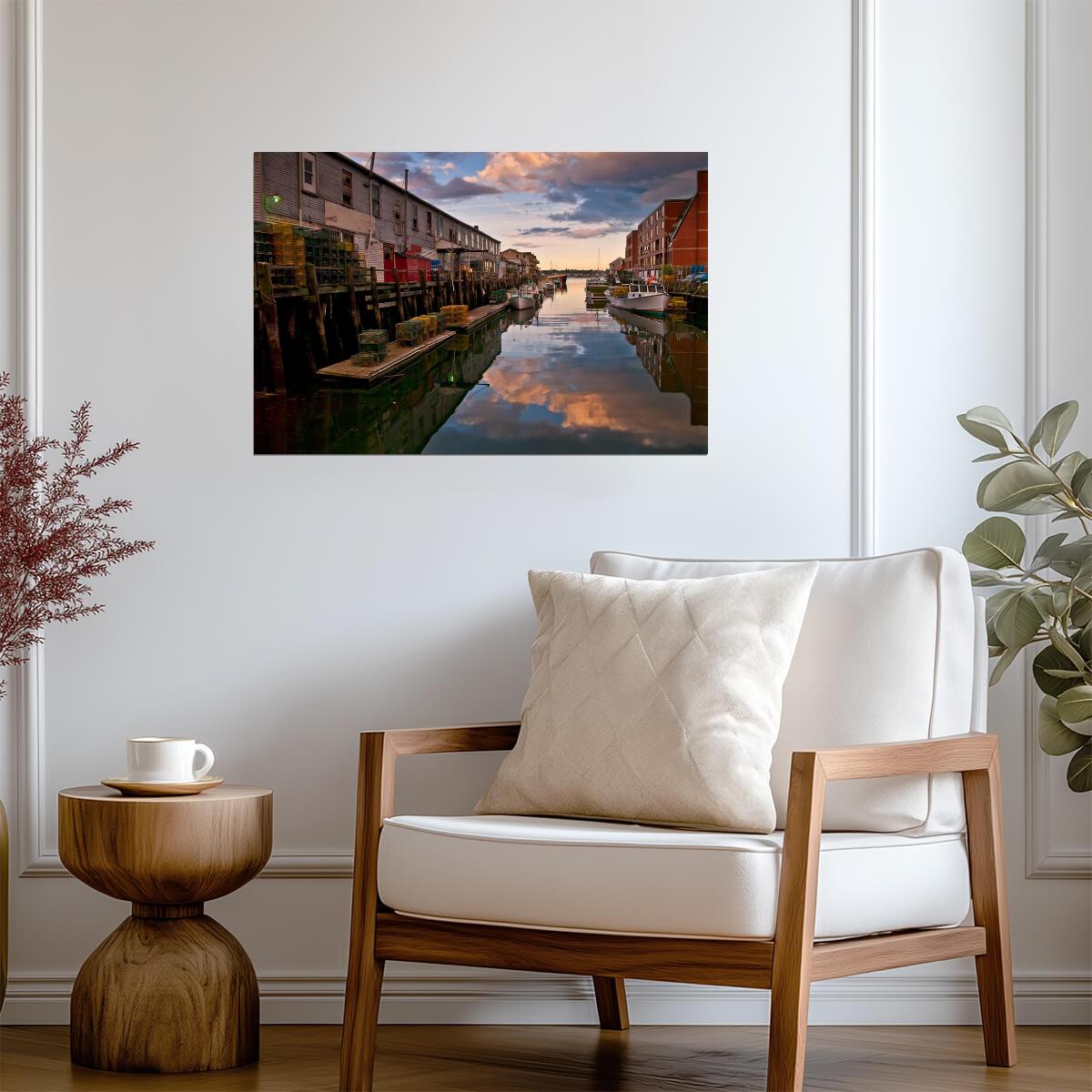 Portland Maine Harbor Reflection | Seascape Photography | Coastal City Poster - Photography Poster