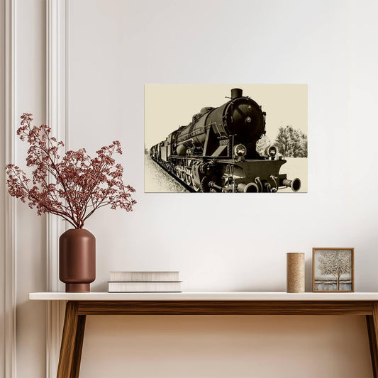 Steam Engine Train | Vintage Black and White Photography | Retro Railroad Poster - Vintage & Retro Poster