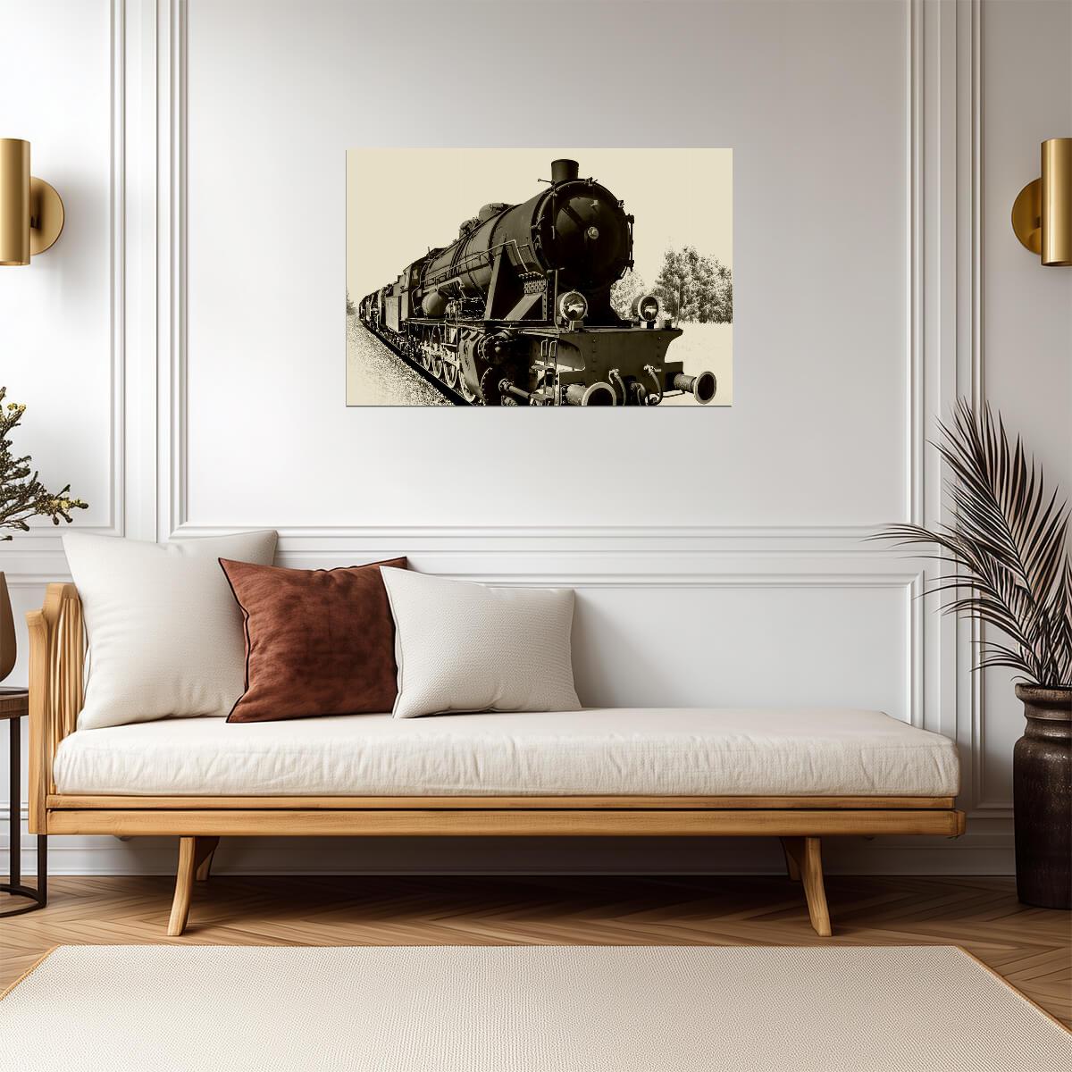 Steam Engine Train | Vintage Black and White Photography | Retro Railroad Poster - Vintage & Retro Poster