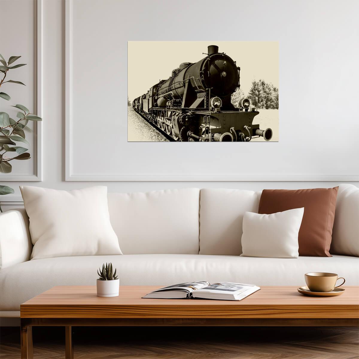 Steam Engine Train | Vintage Black and White Photography | Retro Railroad Poster - Vintage & Retro Poster