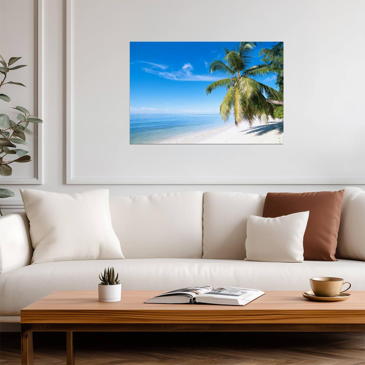 Palm Tree on a Paradise Beach | Tropical Photography Print | Ocean Scenery Poster - Photography Poster