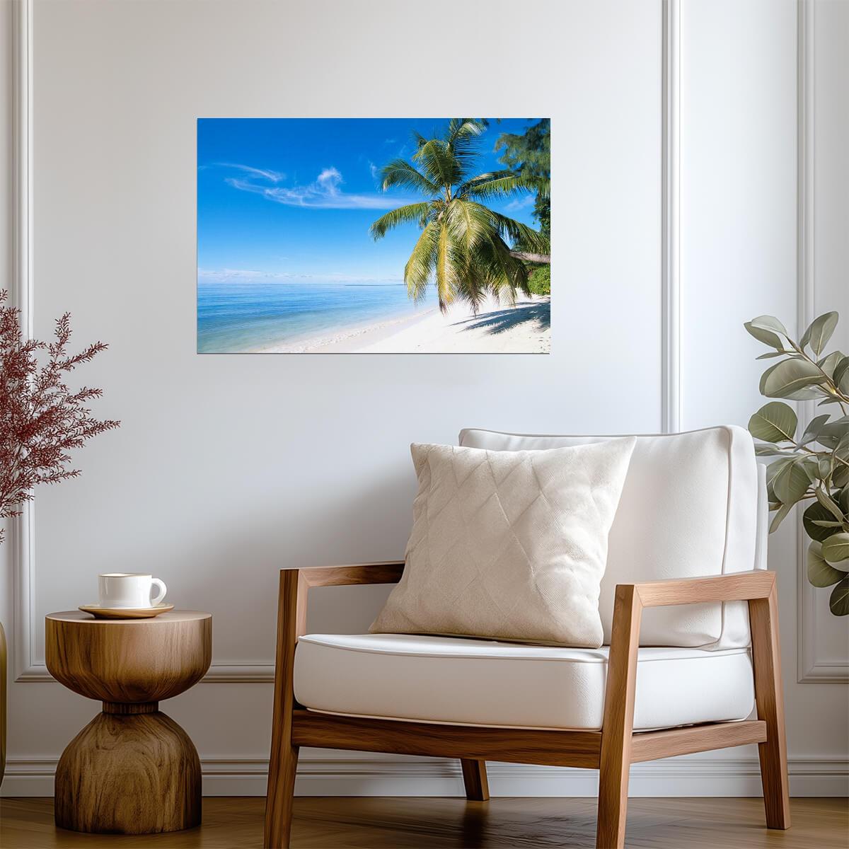 Palm Tree on a Paradise Beach | Tropical Photography Print | Ocean Scenery Poster - Photography Poster