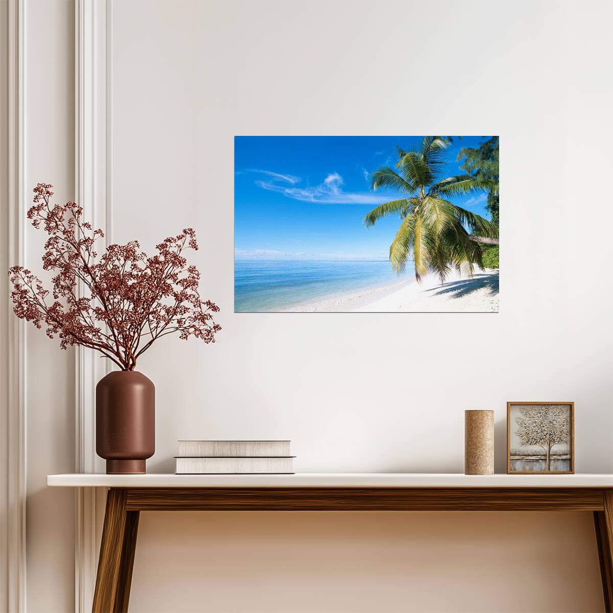 Palm Tree on a Paradise Beach | Tropical Photography Print | Ocean Scenery Poster - Photography Poster