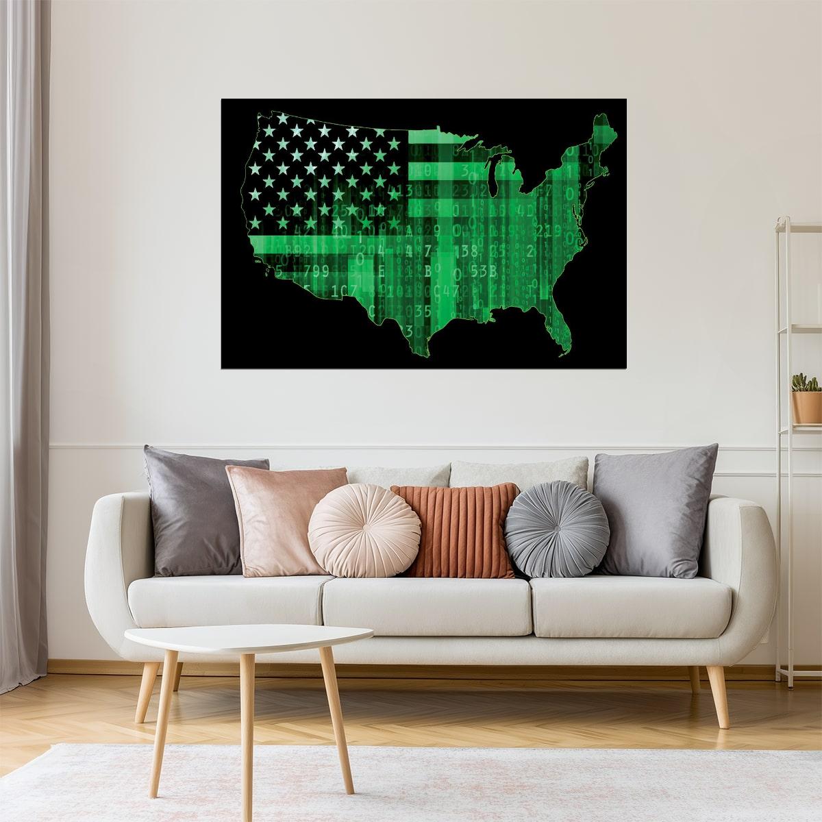 USA Map | Cyber Security Digital Matrix Map Poster
