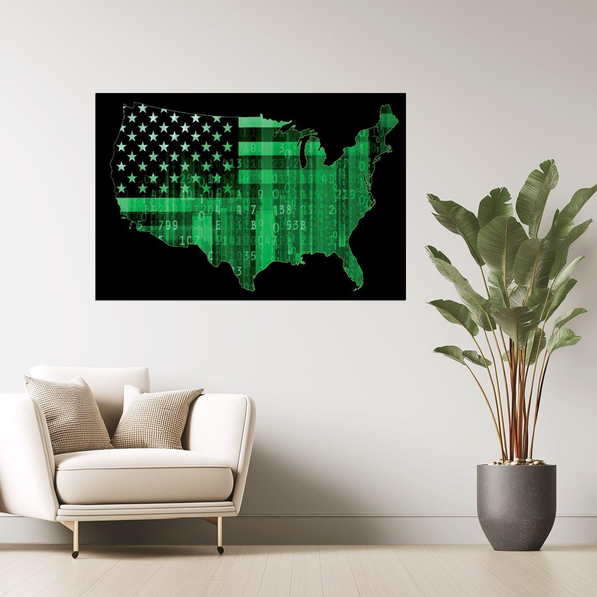 USA Map | Cyber Security Digital Matrix Map Poster