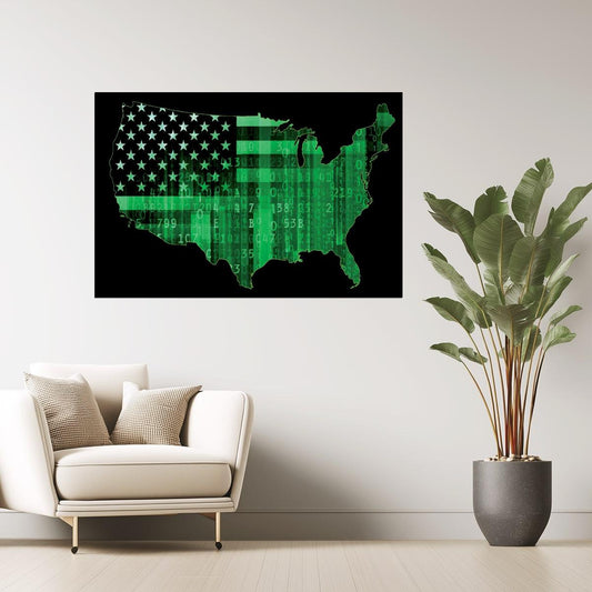 USA Map | Cyber Security Digital Matrix Map Poster