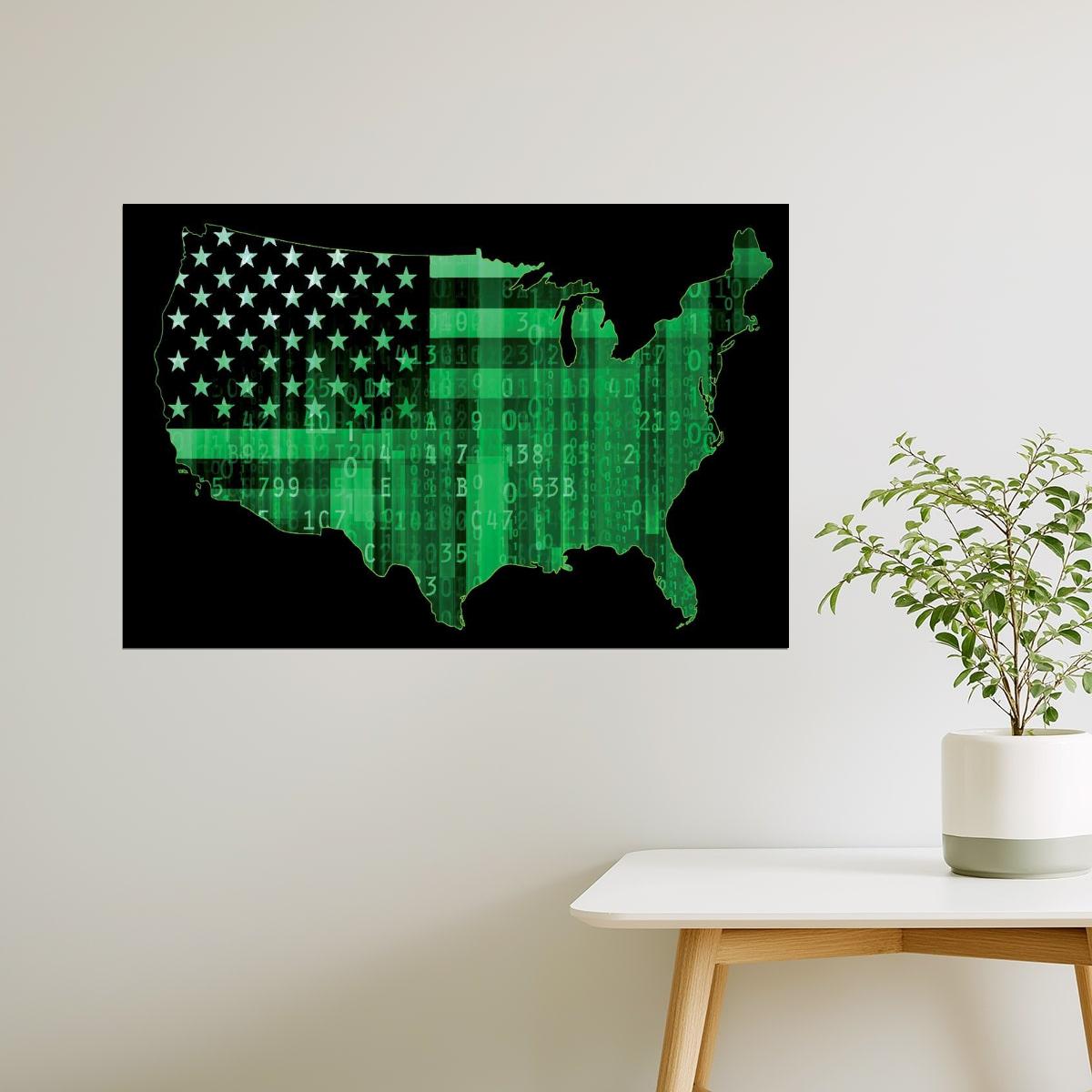 USA Map | Cyber Security Digital Matrix Map Poster