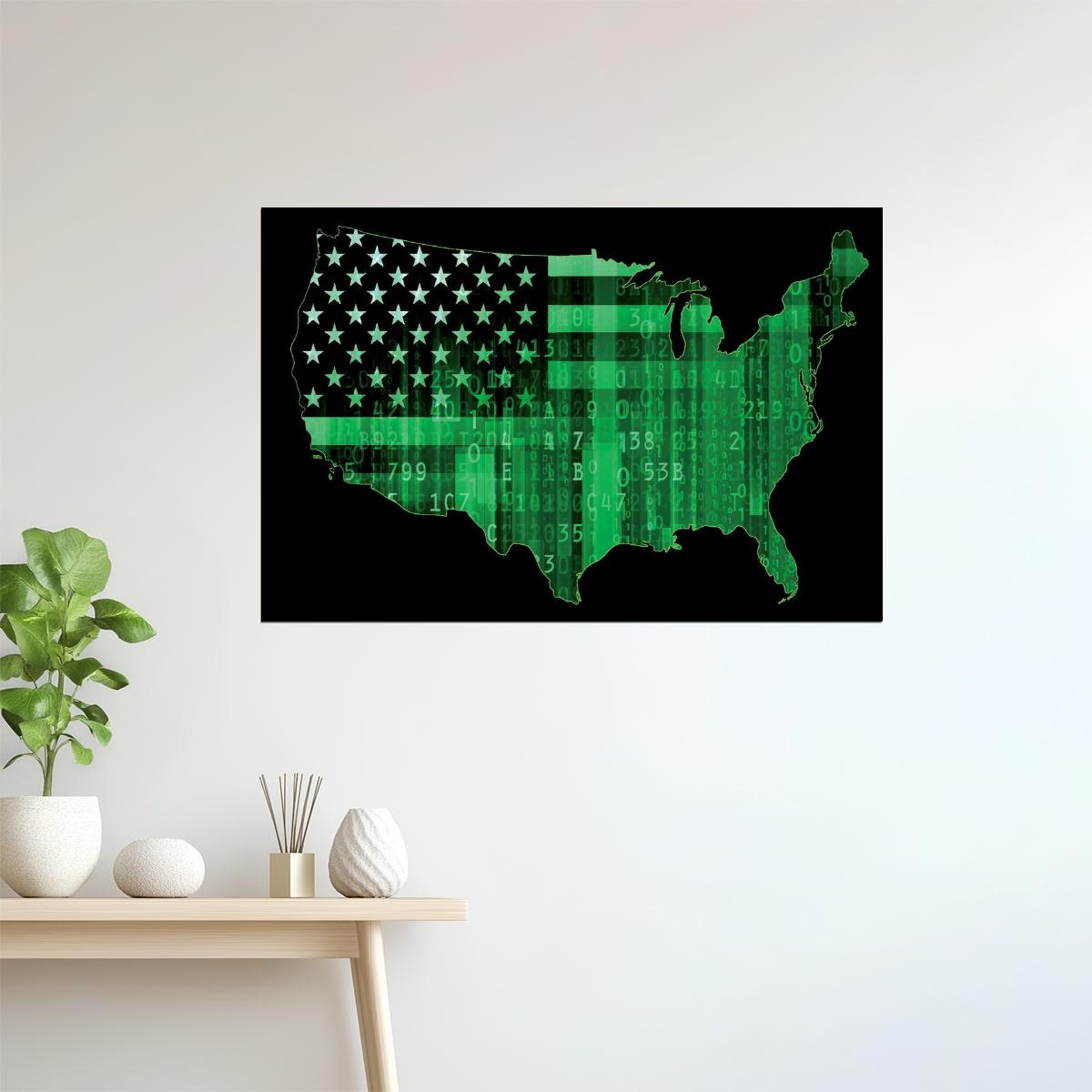 USA Map | Cyber Security Digital Matrix Map Poster