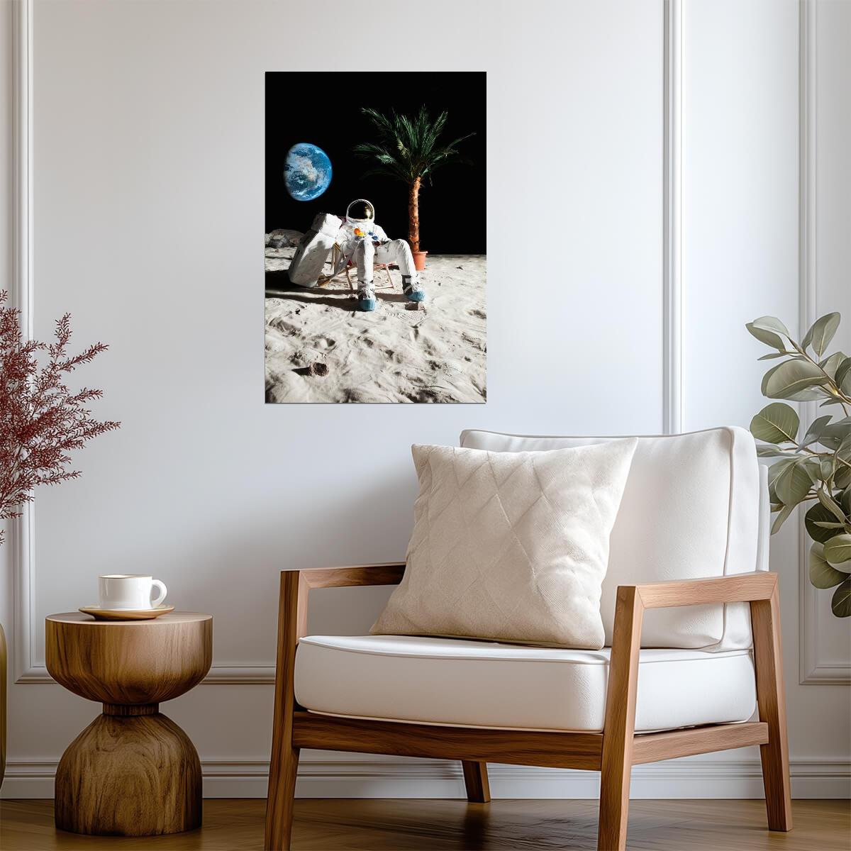 Astronaut Relaxing in a Beach Chair on the Moon | Surreal Art Print | Funny Space Poster - Graphic & Art Poster