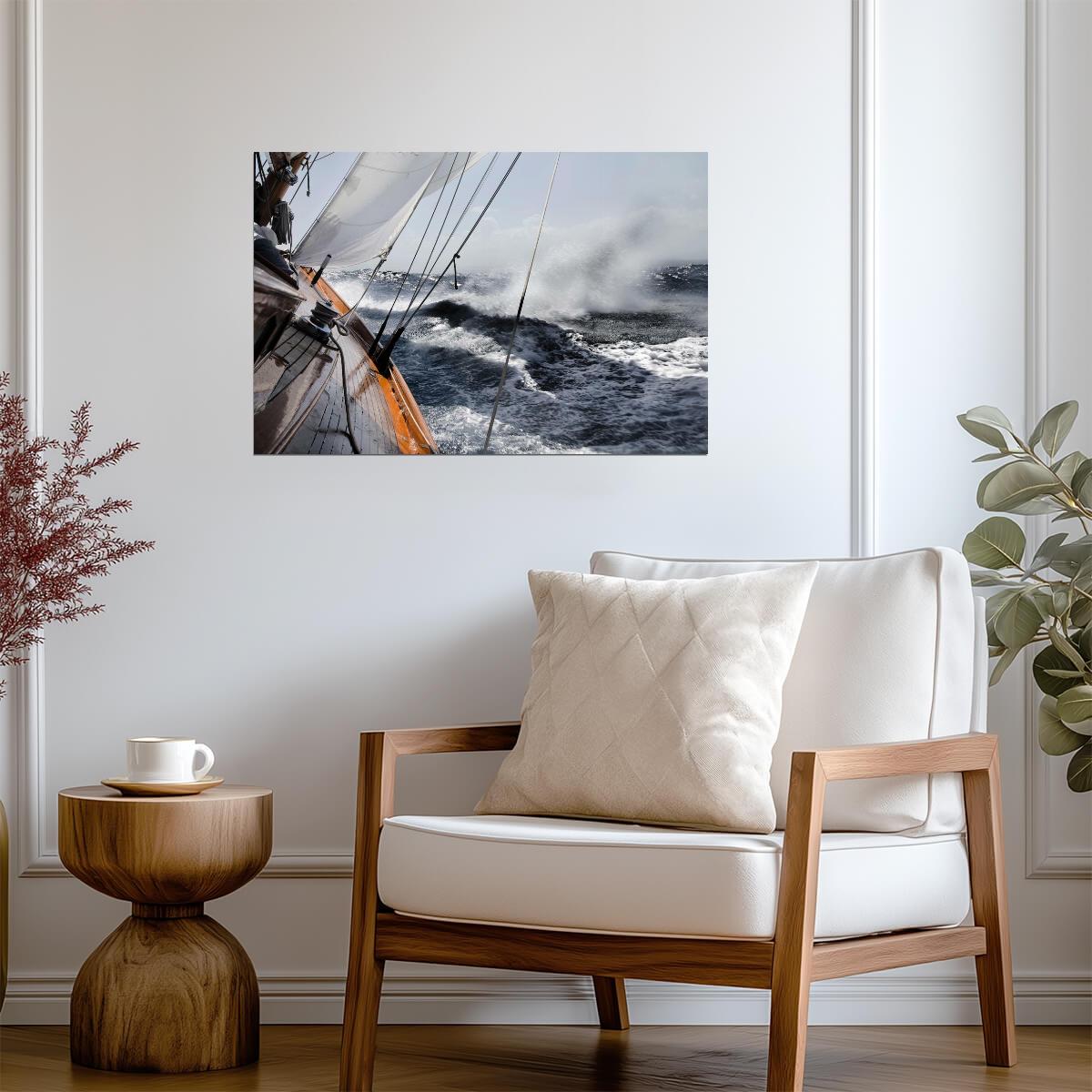 Yacht Leaning in a Rough Sea | Sailing Photography Poster | Nautical Wall Art - Sports Poster
