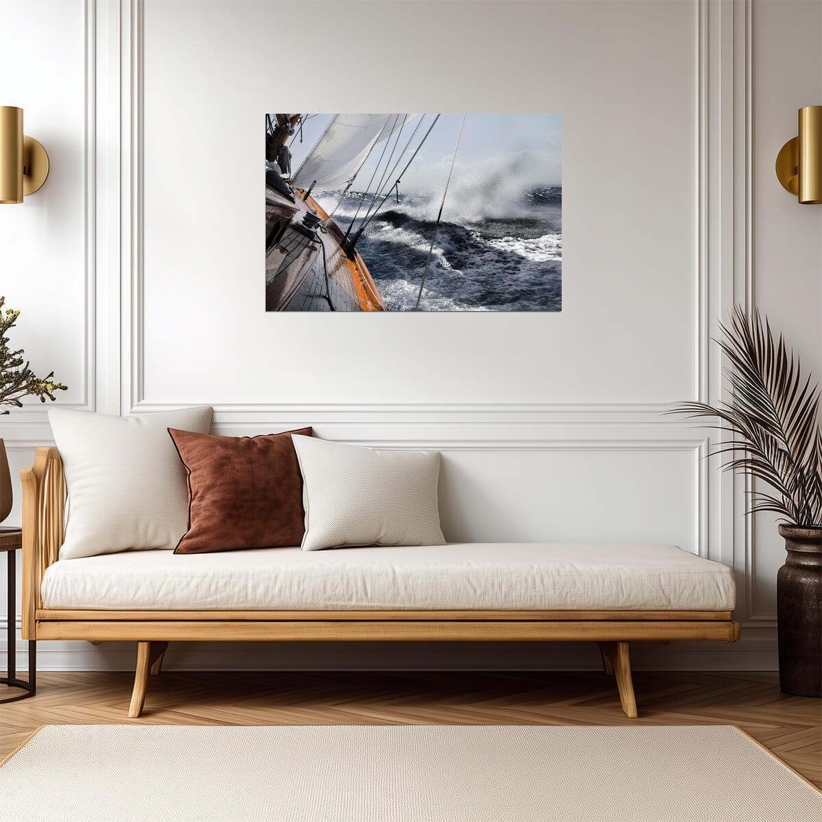 Yacht Leaning in a Rough Sea | Sailing Photography Poster | Nautical Wall Art - Sports Poster